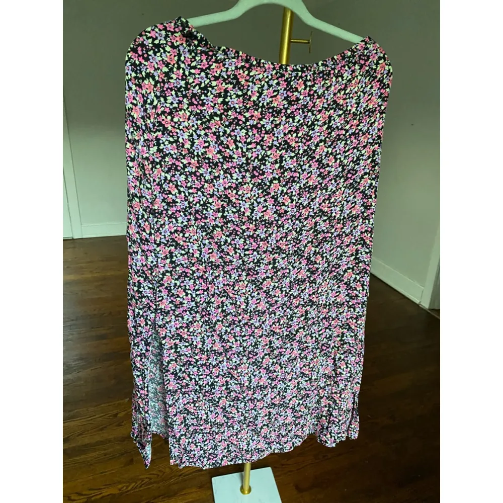 Vintage Kathie Lee Maxi Skirt Ditsy Floral Cottagecore Black Soft Slit Boho - Image 3