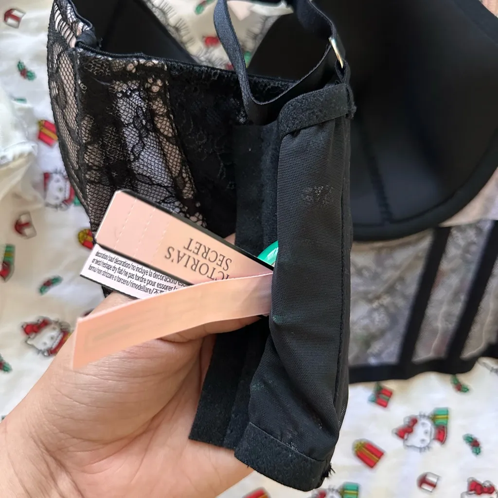NWT Victoria Secret SEXY PINK BLACK CORSET BRA Small DD WOMENS - Image 3