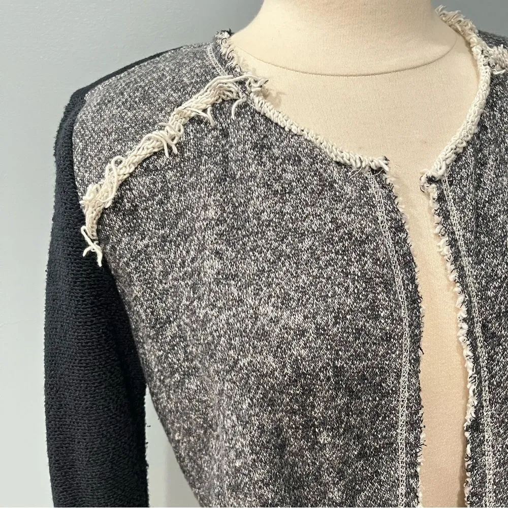 Barney’s New York Heather Grey & Black Tweed Knit Sweater Coatigan Blazer Jacket - Image 2