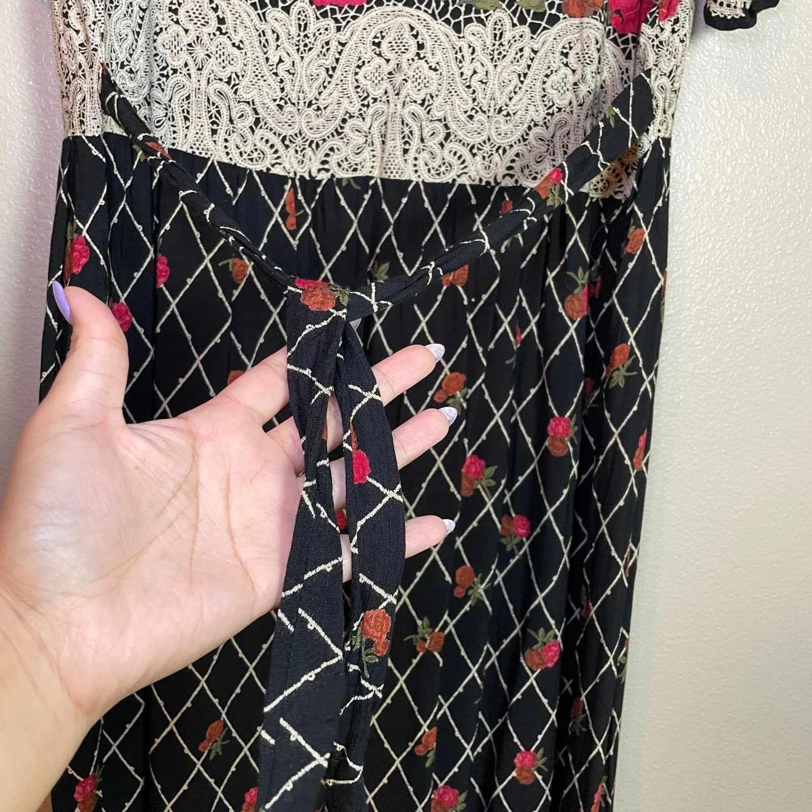 VTG 90s Y2K Marie Clare 10 Petite Floral 100% Rayon Midi Dress Cottagecore Black Size 10P - Image 6