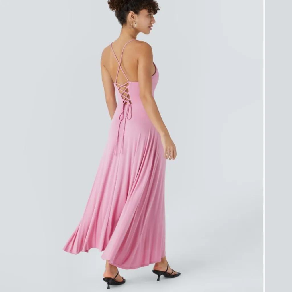 Halara Backless CrissCross Slit Midi Dress Lace Up Long Cowl Neck Pink Lilac NWT - Image 5