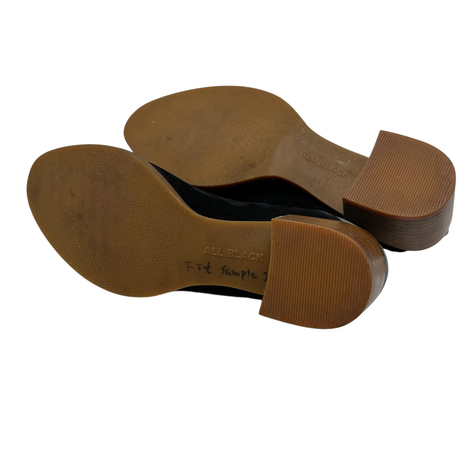 All Black Mules‎ Heel Collapsible Back Slip On Suede Leather Black Blue Sample Size 7 - Image 12