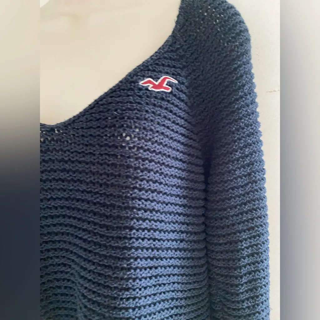 Vintage y2k Hollister Dark Blue Open-Knit Sweater - Image 3