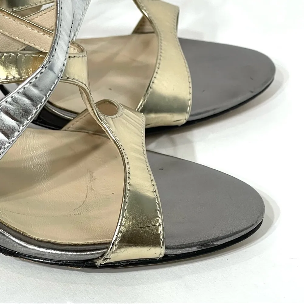 KORS Michael Kors Strappy Heels Silver/ Golden Tone Sandal Size 8 - Image 12
