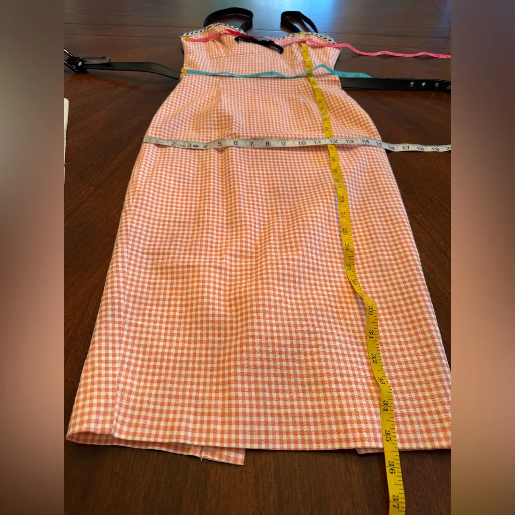 Micheline Pitt Vixen for Unique Vintage Lilli Peach Gingham Wiggle Midi Dress M Pink Size M - Image 6