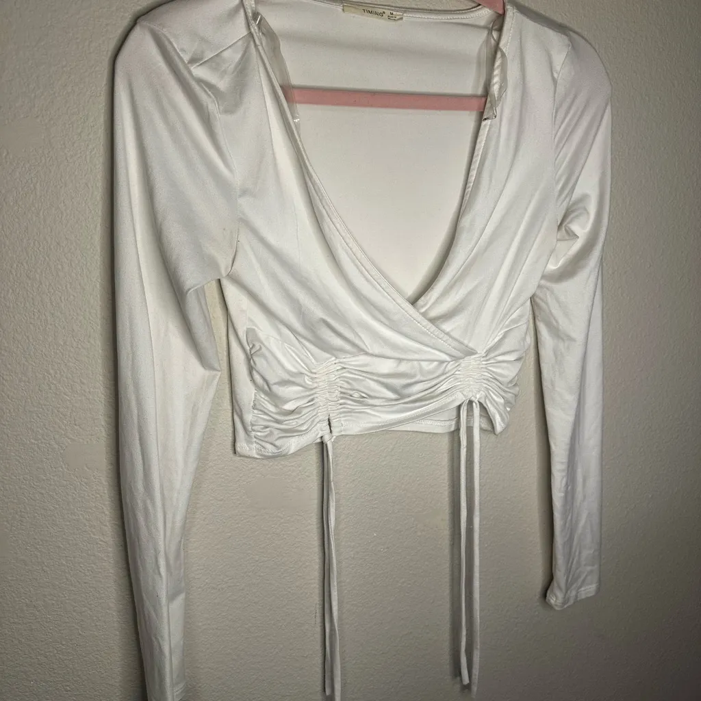 Timing  White Ruched Wrap Blouse - Image 2