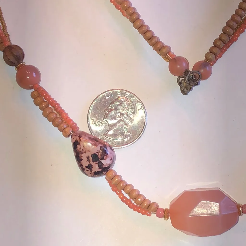 Elegant Neutral Tones Boho Beaded Necklace Orange - Image 3