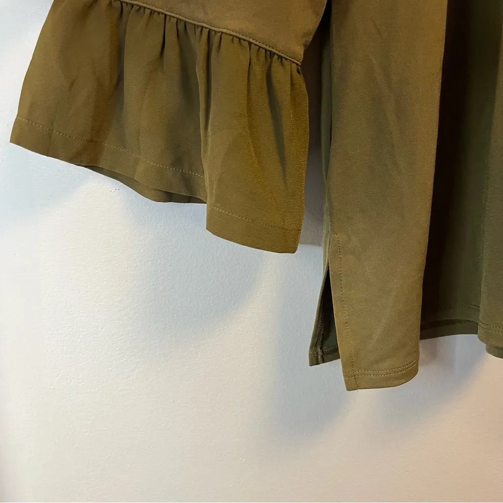 The Limited Blouse Dark Olive Green Ruffle Sleeve Top w/ Back Detail Sz 2X NWT - Image 2