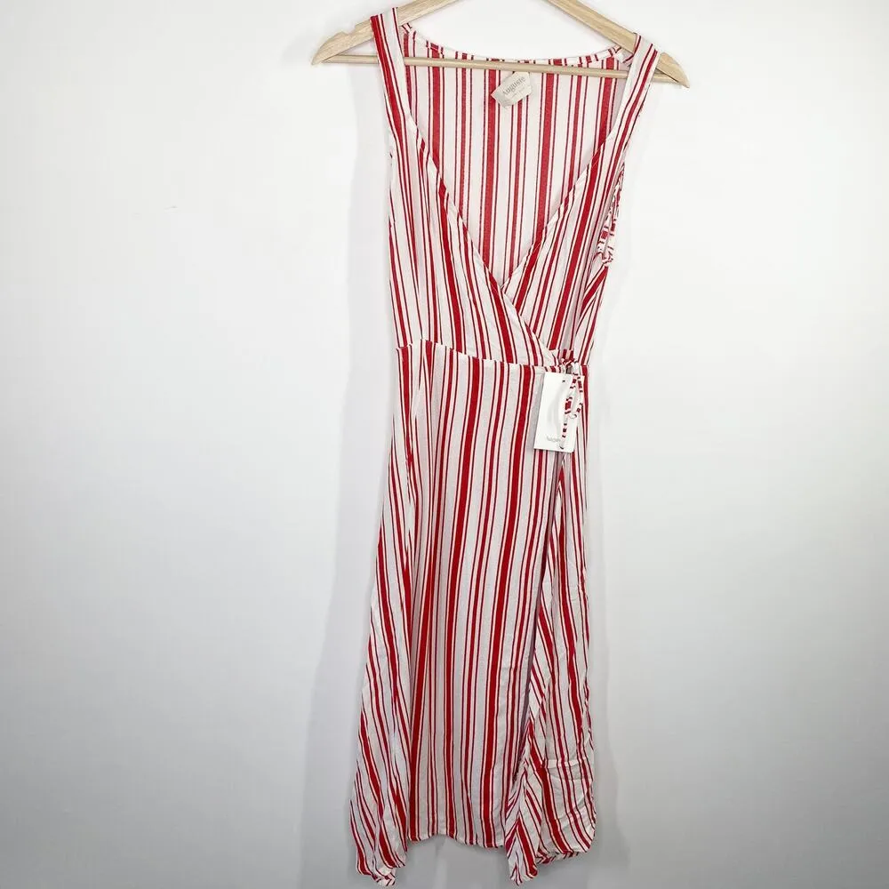 Auguste Womens Striped Midi Wrap Dress Size 8 NWT Red Striped Summer Casual - Image 10