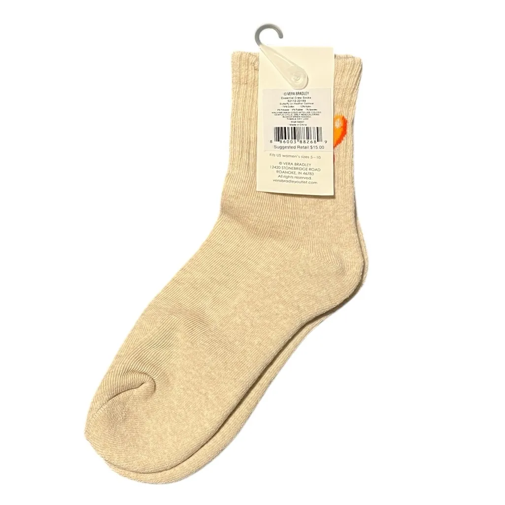Vera Bradley Heather Oatmeal Socks with Orange Butterfly - Image 3