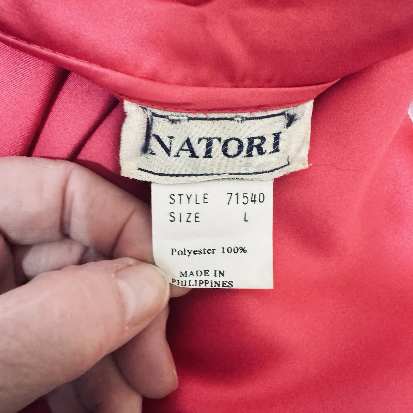 Vintage 80s Natori Satin Robe Long Elegant Asian Inspired Sz Large Belted - Image 8