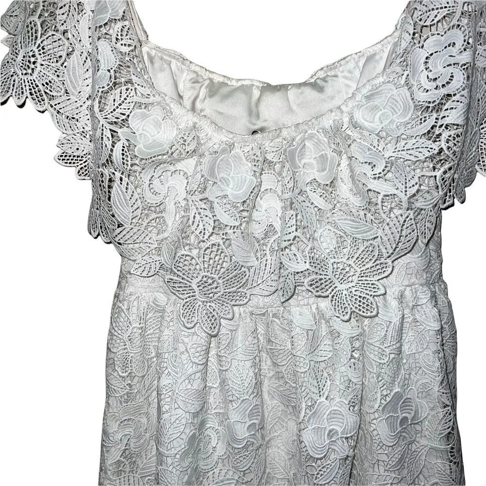 Lovers + Friends Dream Vacay White Floral Lace Mini Dress M - Image 9