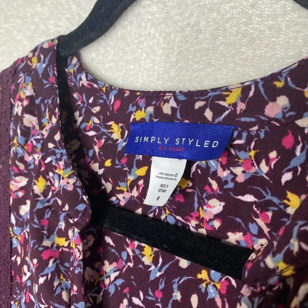 Simply Styled Long Sleeve Floral V-Neck Crochet Lace Peasant Blouse Medium Top - Image 4