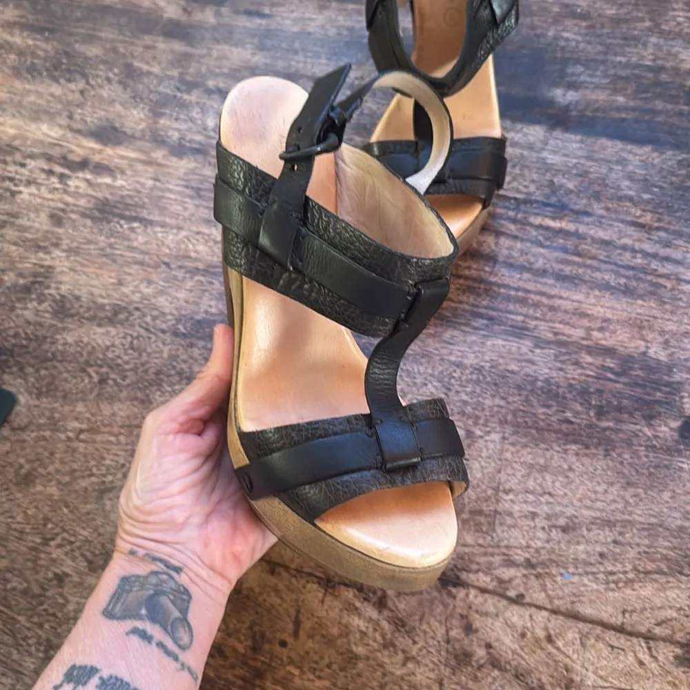All Saints Stylish Black Leather Platform Sandals size 39 - Image 3