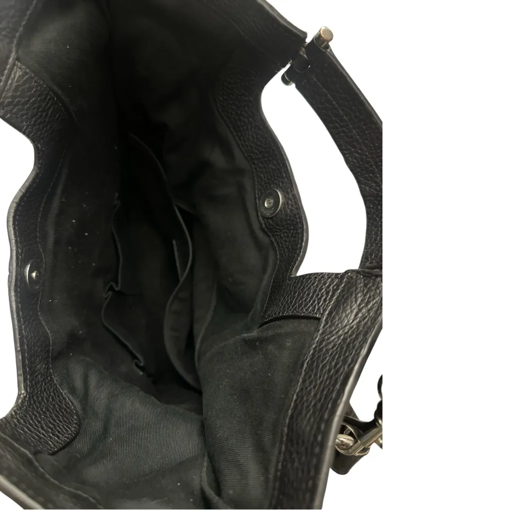 BREE Leather Handbag Foldover Crossbody Satchel Pebbled Black - Image 8