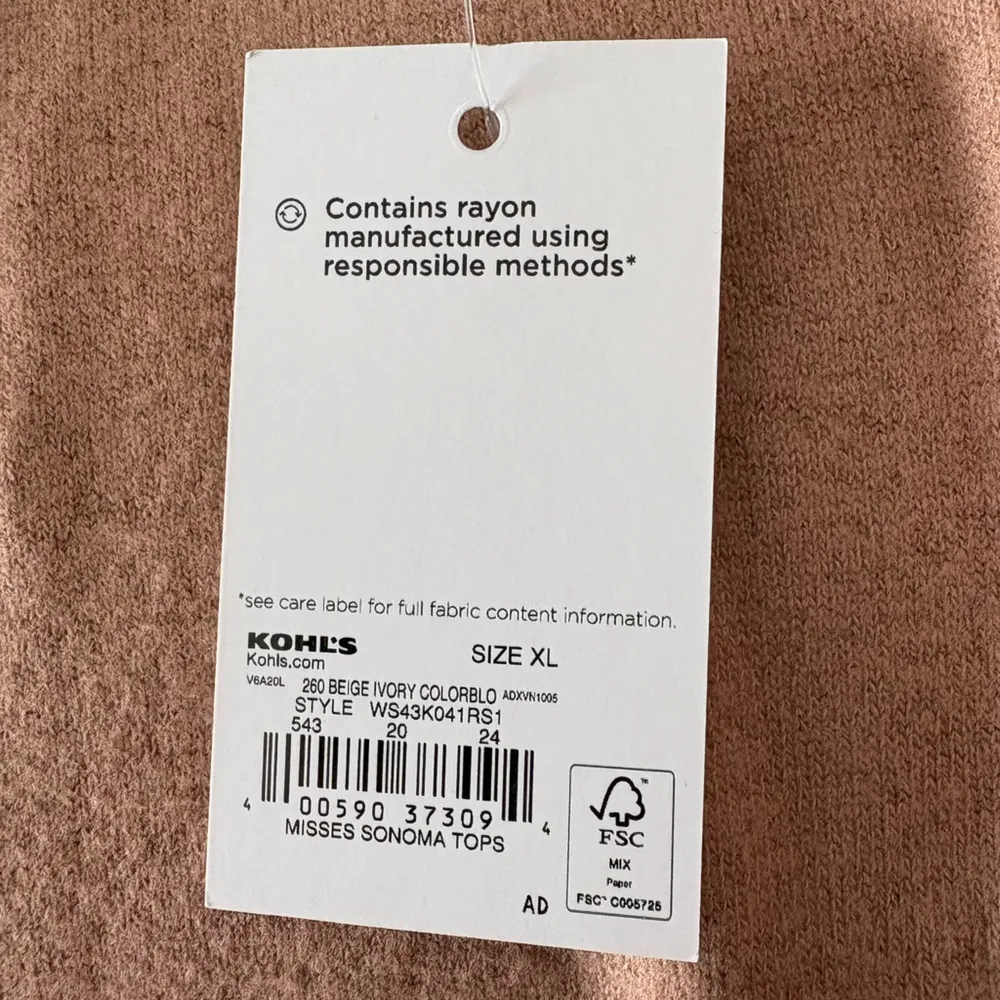 NWT! Sonoma - Cozy Baseball Long Sleeve Tee - XL, Camel/Ivory - Image 3