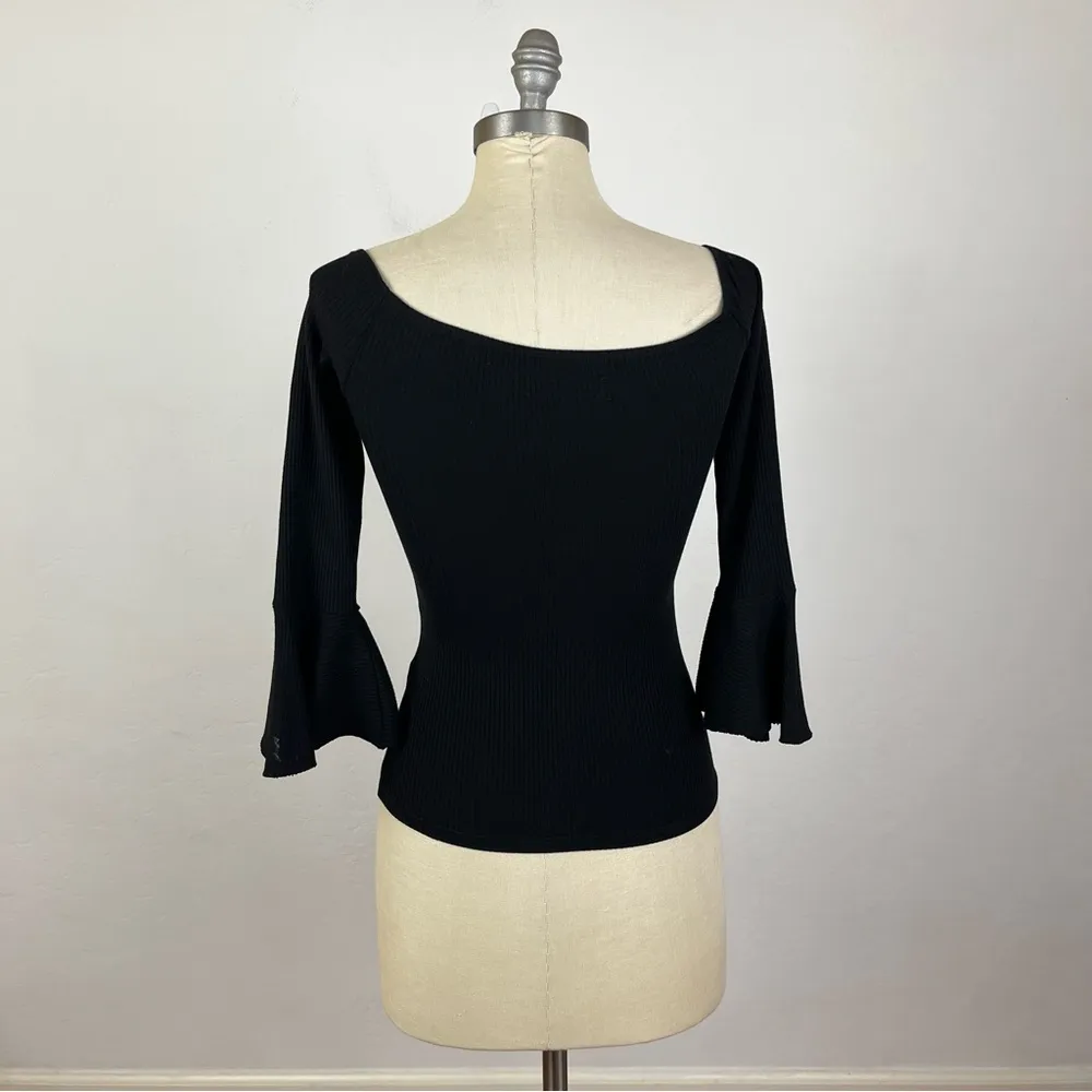 Reformation Black Ribbed Bell Sleeve Top - Image 6