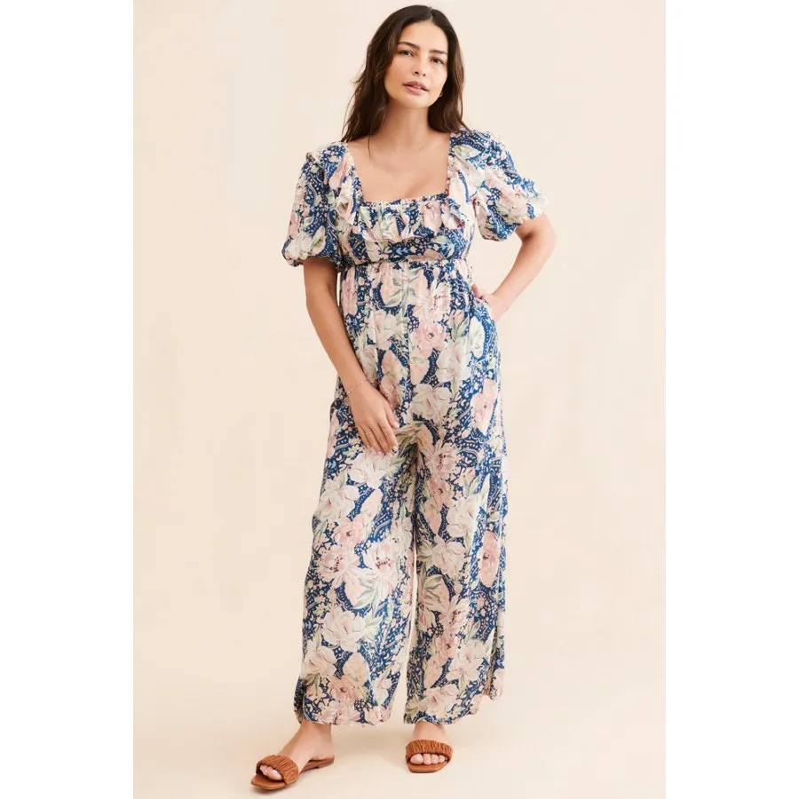NEW Yumi Kim Stella Maternity Jumpsuit Floral Boho Bohemian Size XS‎ Blue - Image 9
