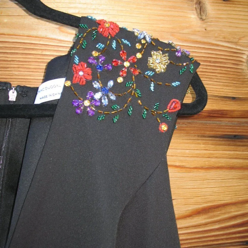 NWT Mac Duggal  Beaded Cap Sleeve V Neck Gown Dress Black 14 - Image 9