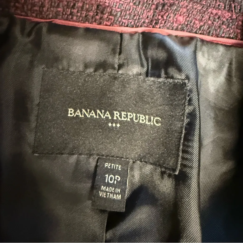 Banana Republic Purple Burgundy Tweed Black Fringe Blazer Military Buttons 10P - Image 4