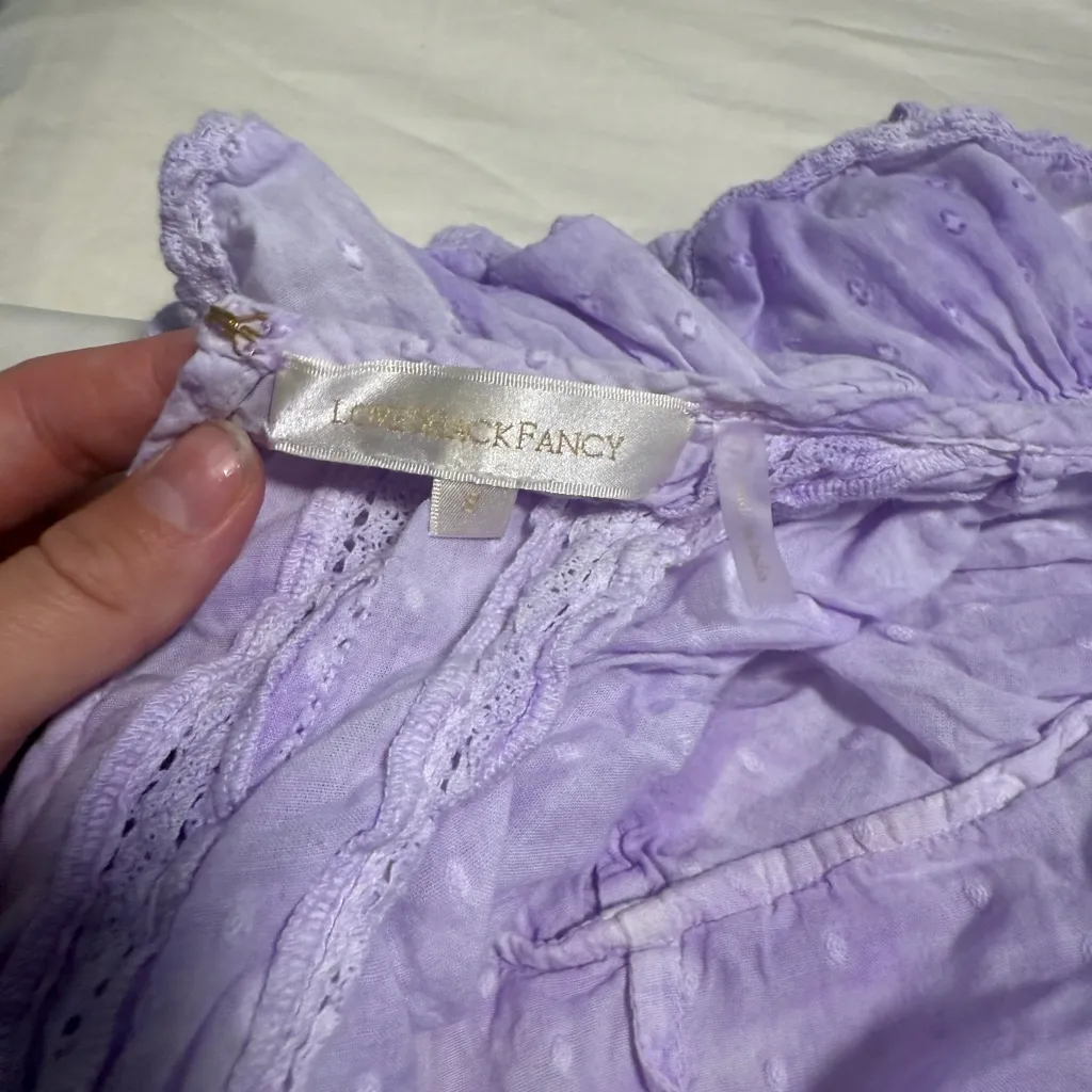 LoveShackFancy Lilac Lace embroidered raw hem cropped top - Image 4