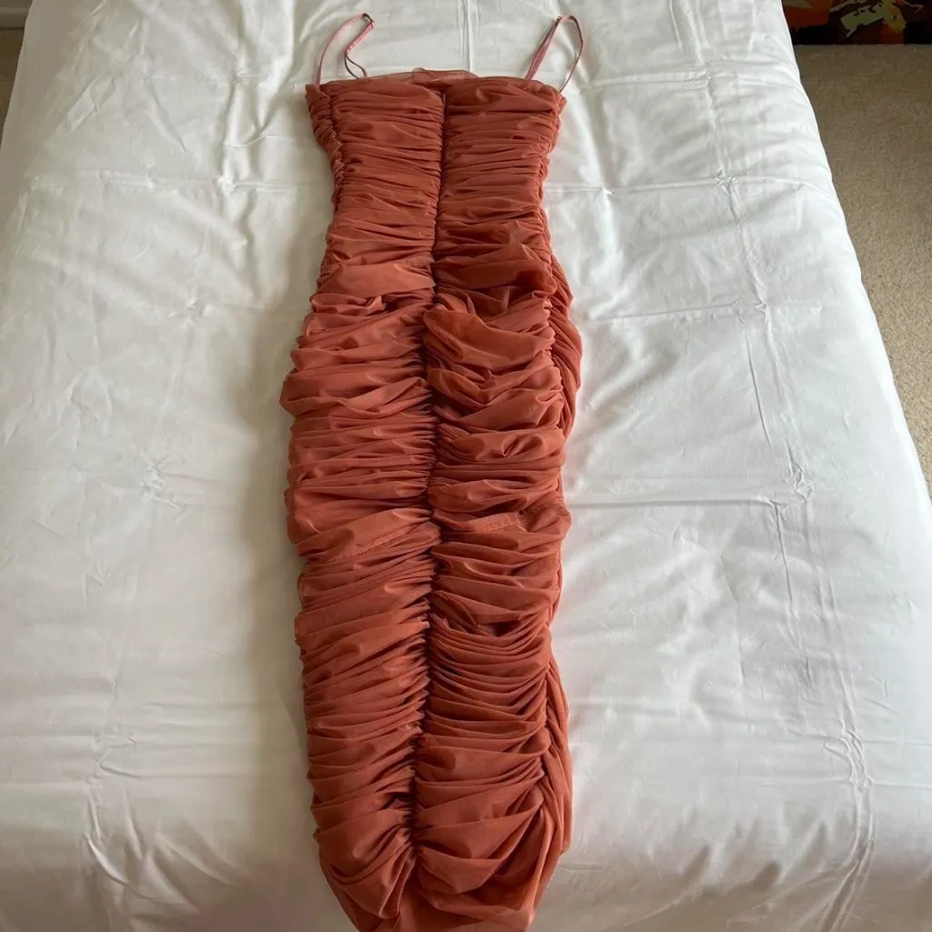 House Of CB Sirene Gathered Organza Mesh Antique Rose Dress Size XS - Image 7