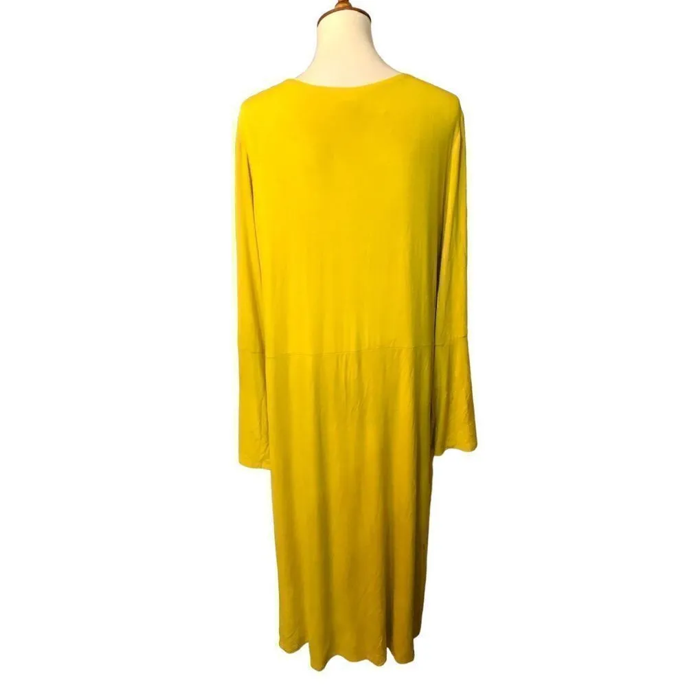 ELOQUII Womens Midi Dress Bell Sleeve Front Wrap Yellow Career - Image 5
