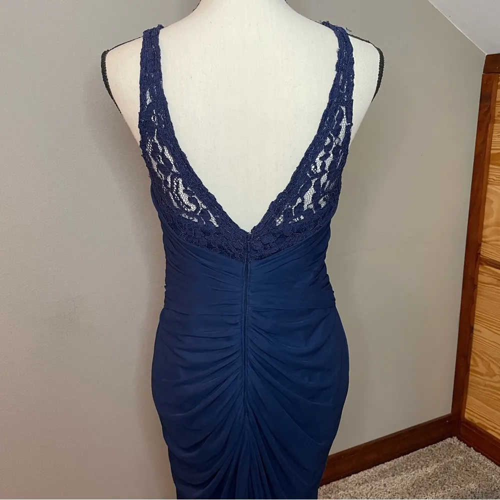 David’s Bridal Lace Bridesmaid Maxi Dress With Long Mesh Skirt in Marine 8 - Image 6