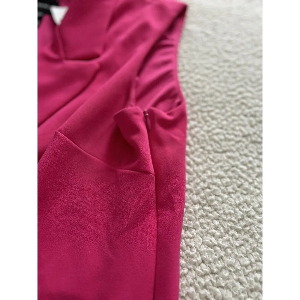 Donna Morgan Sleeveless V-Neck Wrap Crepe Sheath Dress Magenta Size 16 - Image 5