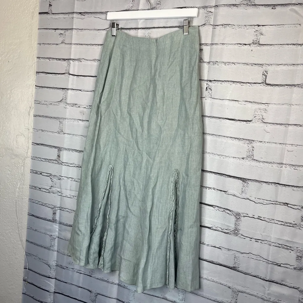 Margaret O’Leary Linen A-Line Maxi Skirt Slate Off-White Size M Cottagecore Boho - Image 9