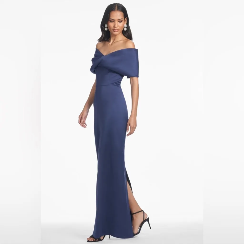 NWOT Sachin and Babi Viveca off shoulder draped gown in night sky navy sz 4 - Image 3