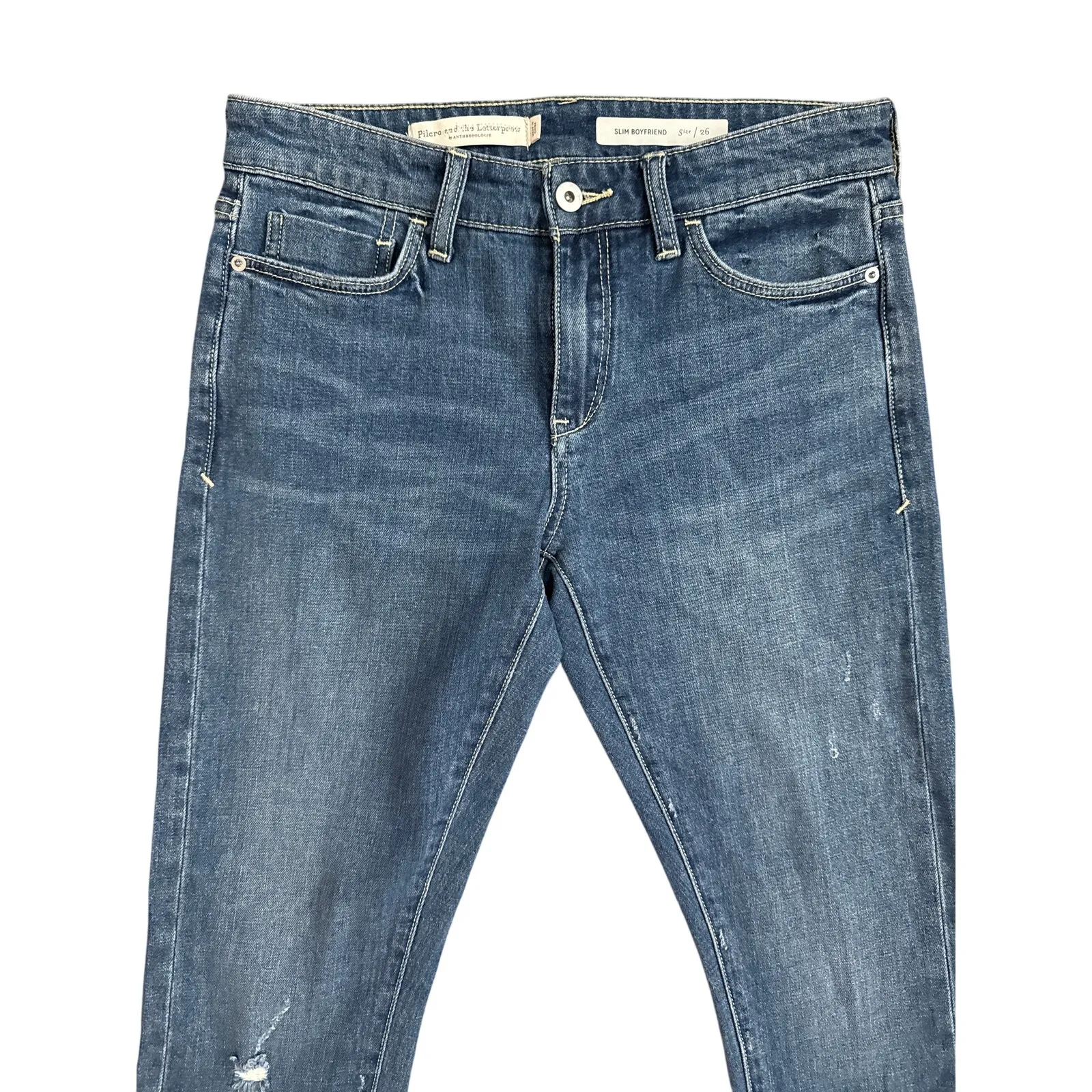 Anthropologie Pilcro‎ and the Letterpress Slim Boyfriend Jeans Dark Wash Size 26 - Image 6