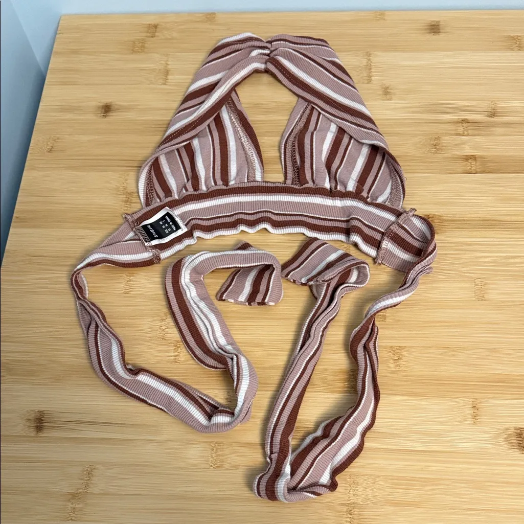 Shein Size Extra Small XS Women's Teen Girl Brown Striped Halter Top - Image 7