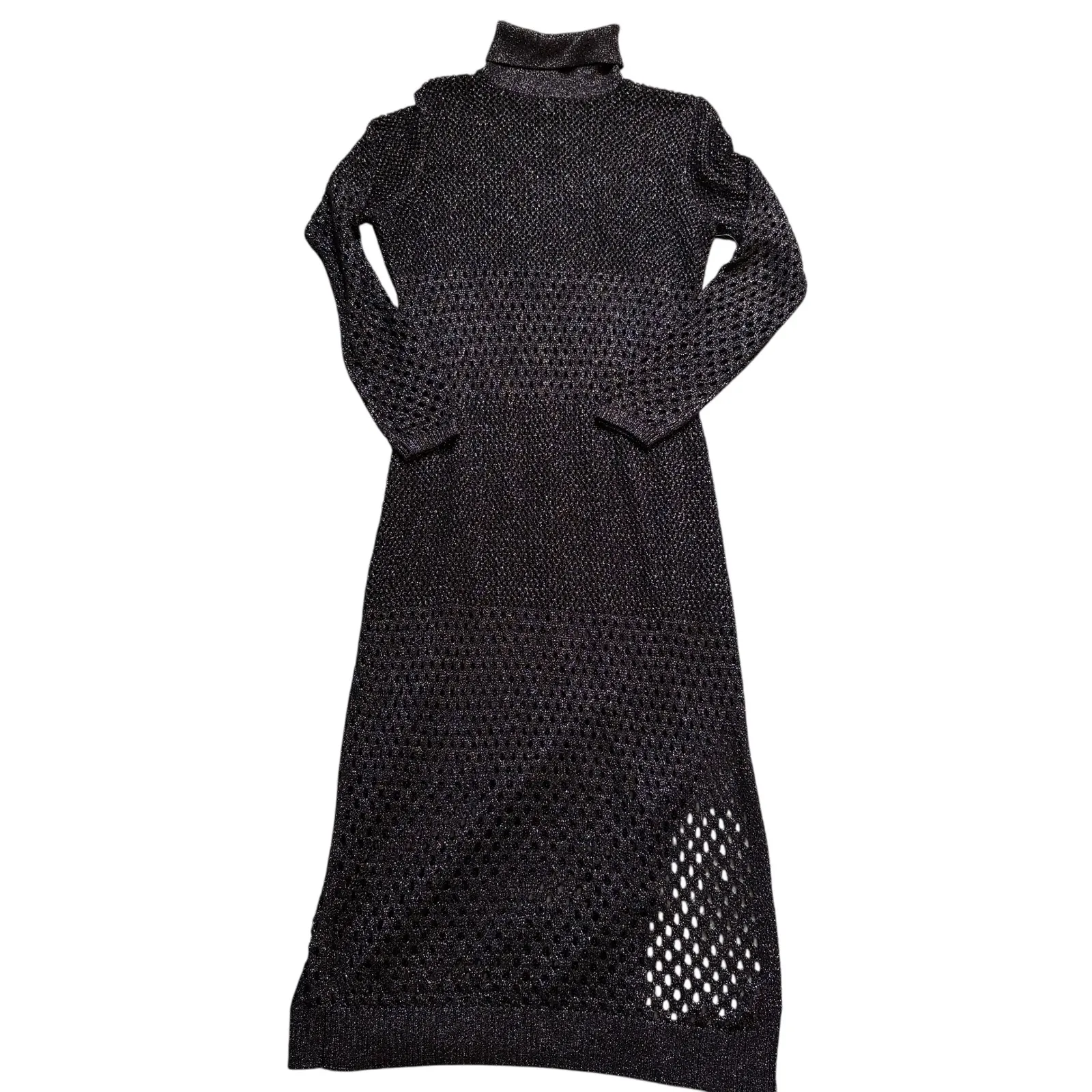 Reiss NWT Antonella open Knit Midi Dress Turtleneck Long Sleeve Metallic Size‎ L - Image 6