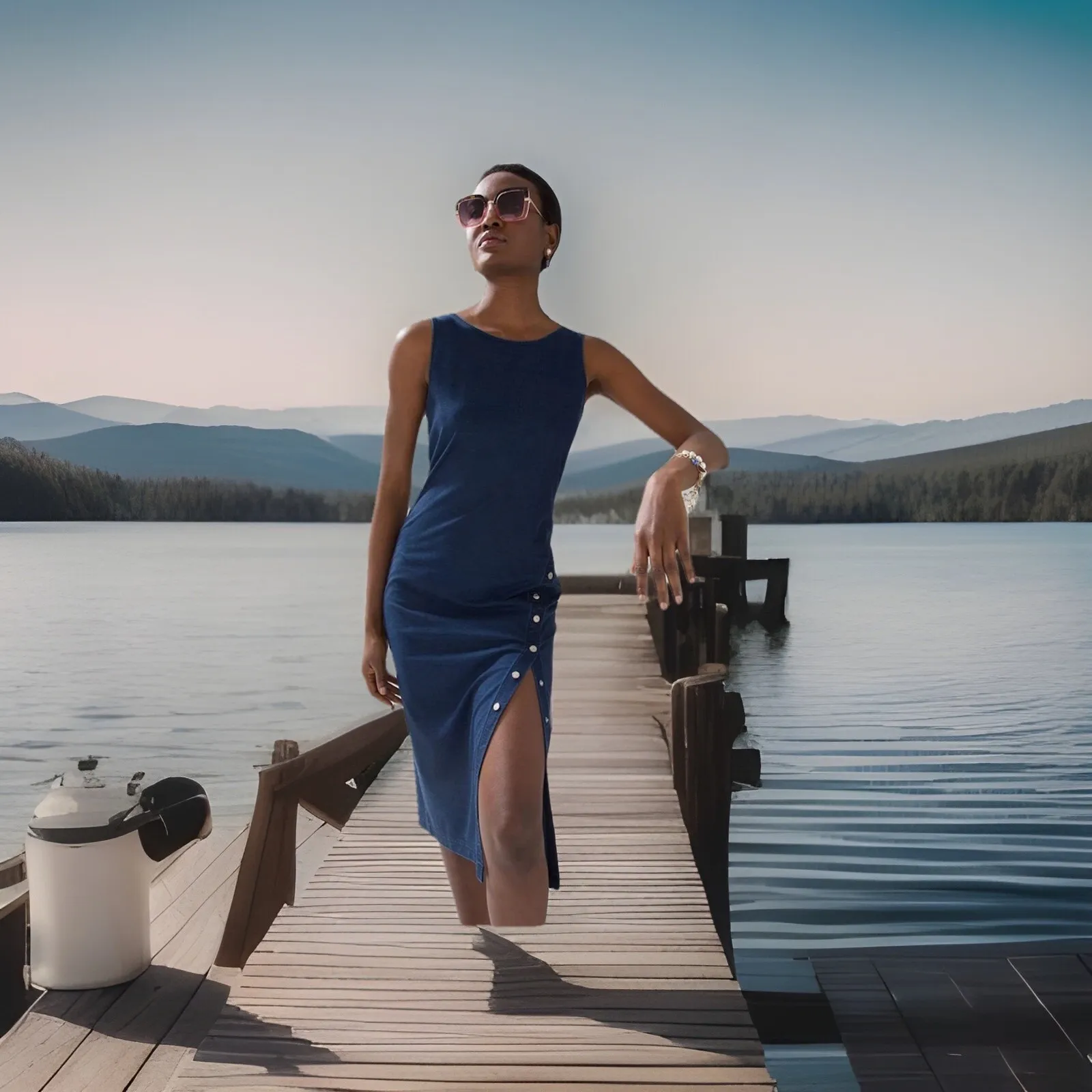 y2k NWT Chic Premise Sleeveless Knit Maxi Dress w Side Slip‎ Navy Color  - XL - Image 4