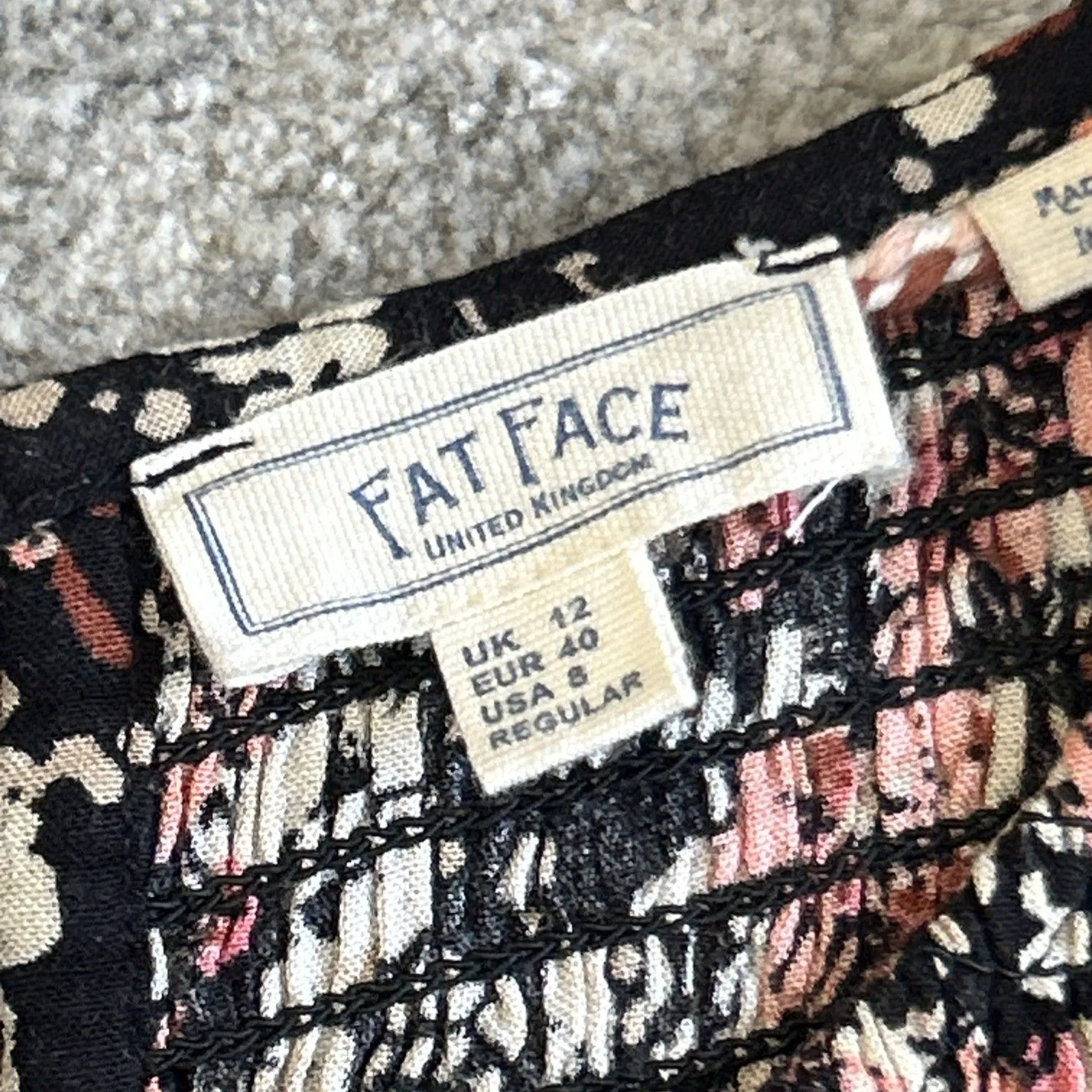 Fat Face Dress Womens 8 Floral Print Midi Pockets Long Sleeve Black Pink - Image 5