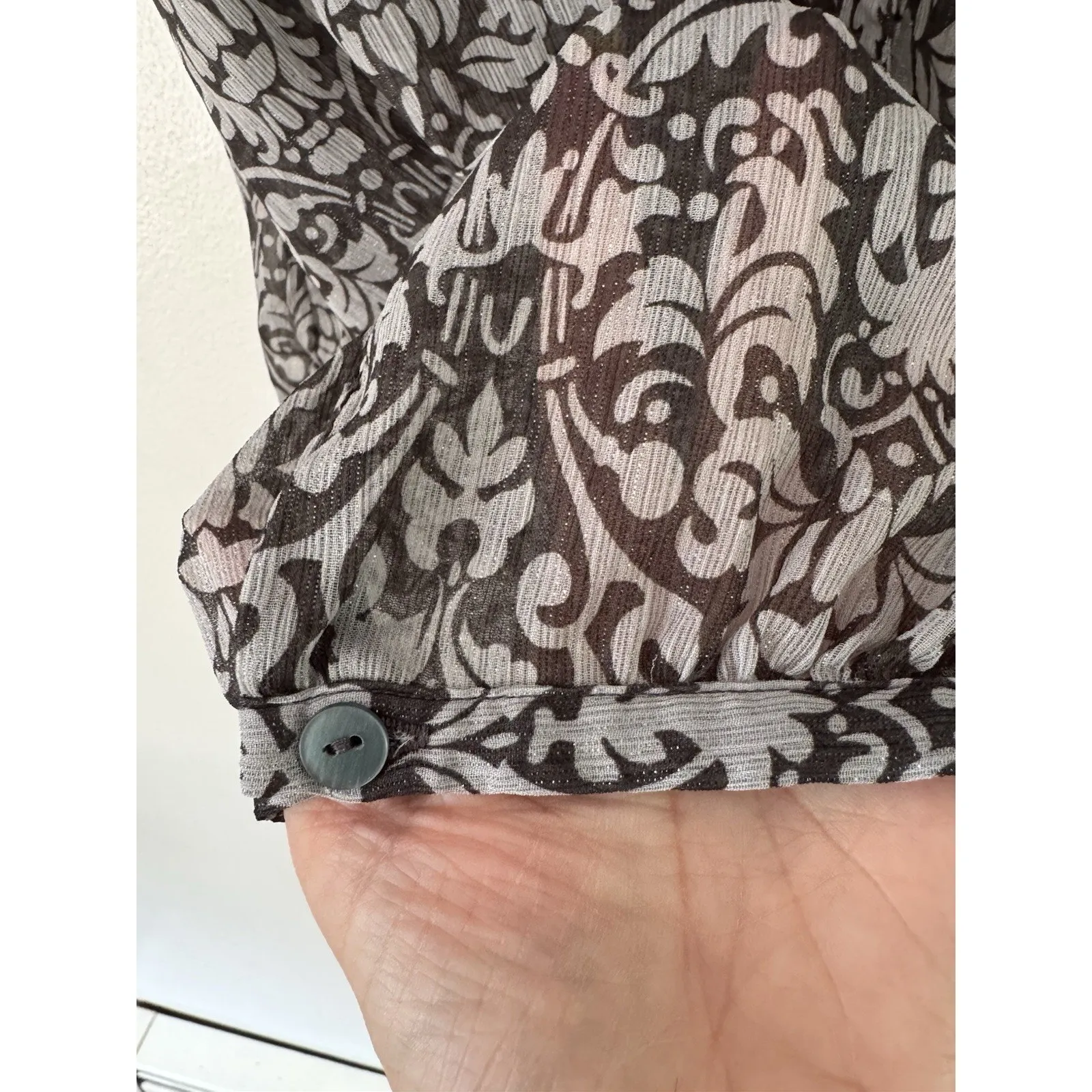 Prophecy Sparkley Dark Paisley Sheer Button Front Blouse Large Whimsygoth Witchy Black - Image 4