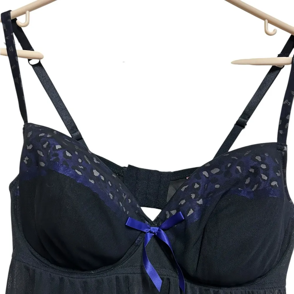 Cacique Black Lingerie Babydoll Chemise Push Up Bra Underwire Womens Size 18/20 - Image 2