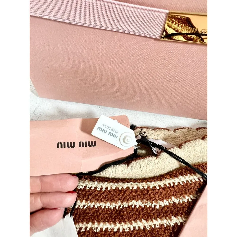 NWT Miu Miu Gonna Cotton Boucle Striped Mini Skirt Tobacco Women's 38 / US 2 - Image 5