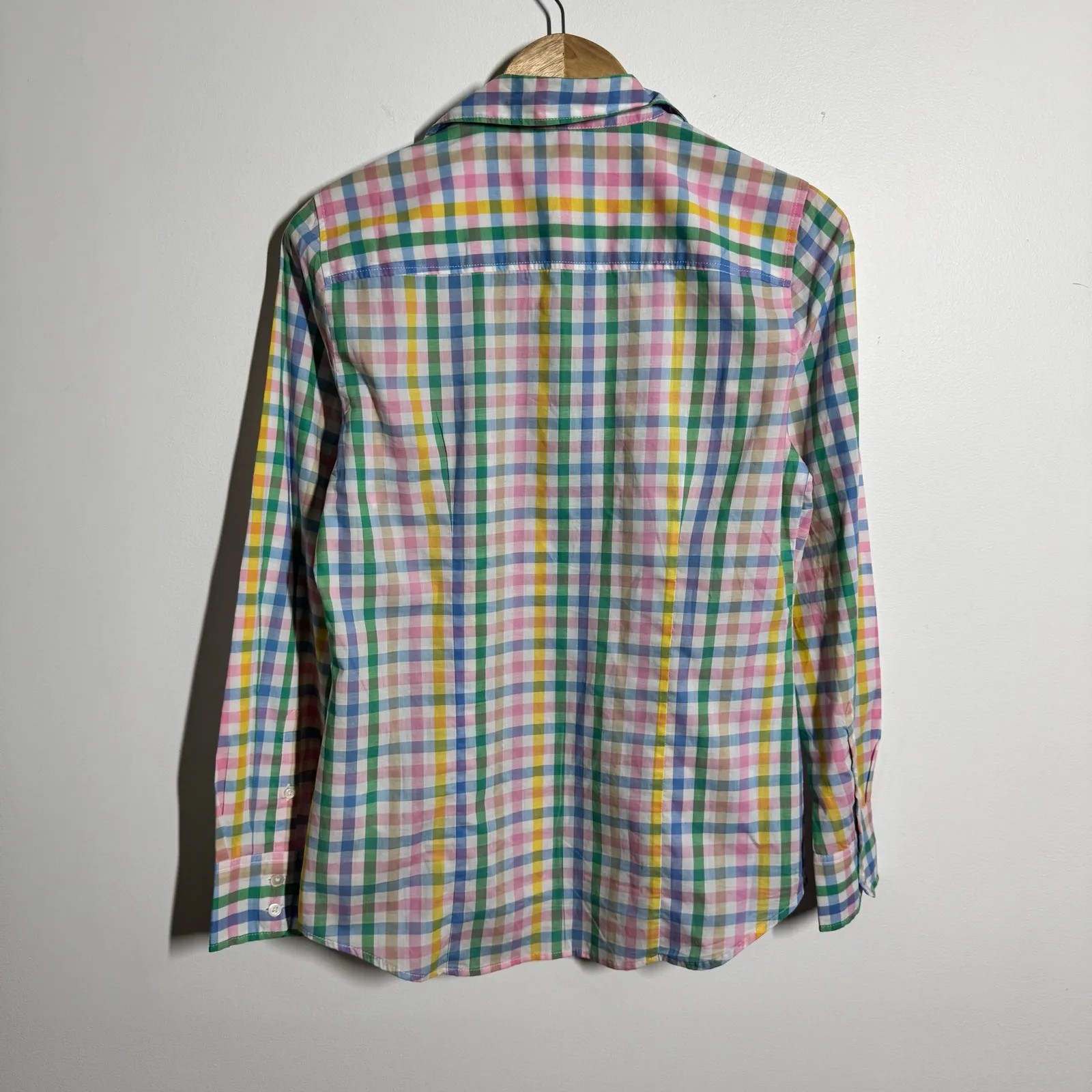 J.Crew Cotton Button Up Shirt Top Women S Rainbow Plaid NWT Long Sleeve Preppy Blue - Image 2
