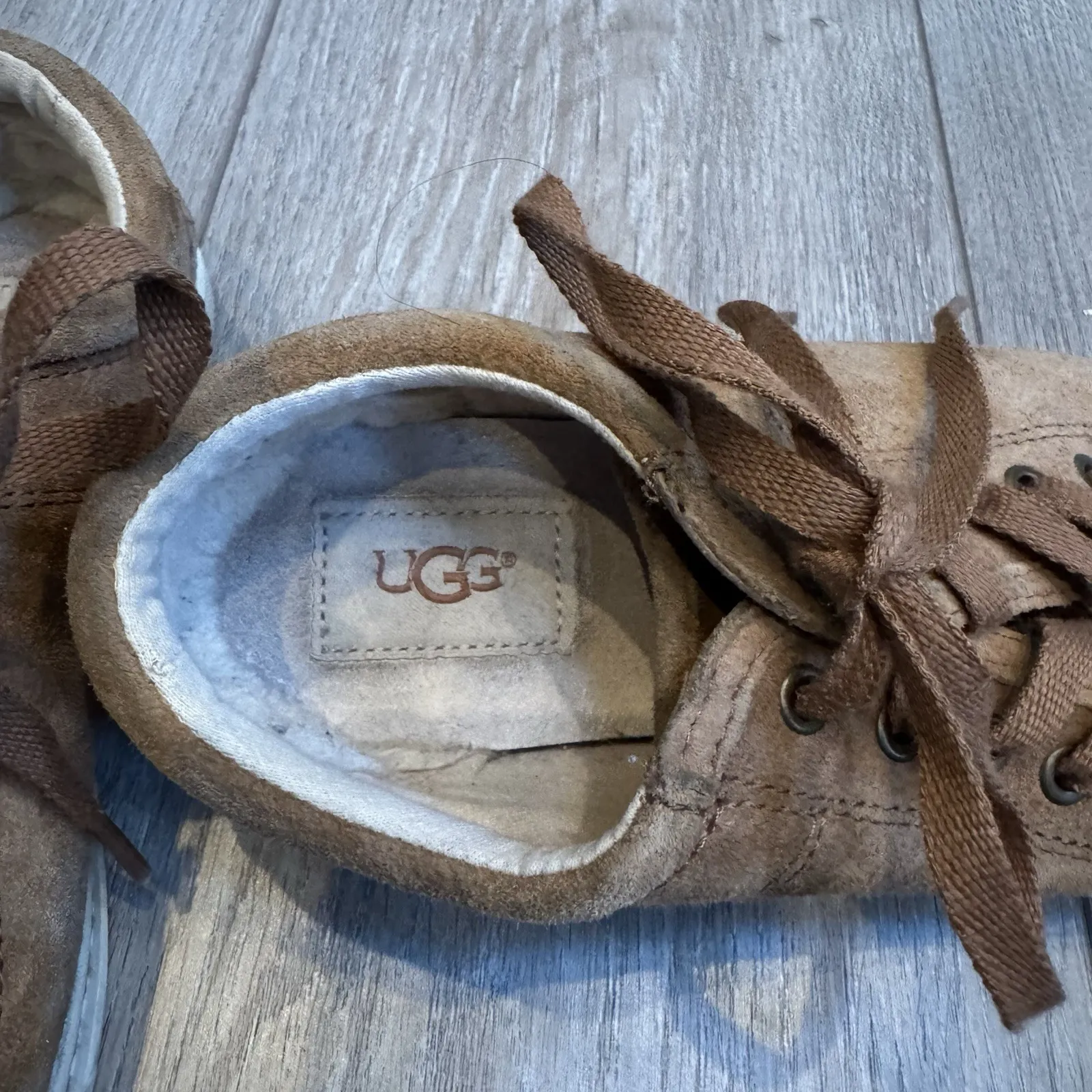 Ugg Suede lace Up Oxford Casual Shoes Women's Size 6 Brown‎ Tan - Image 3