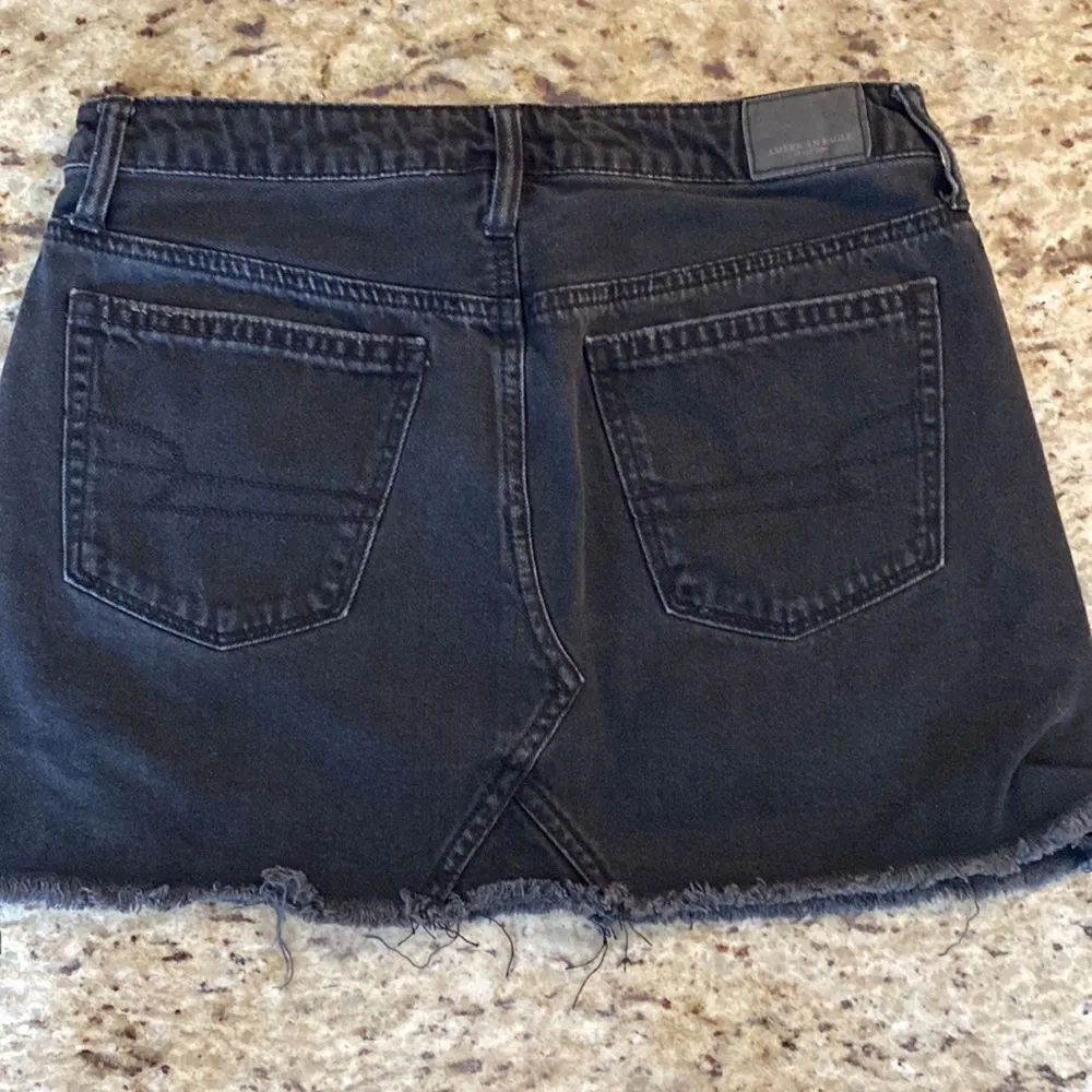 American Eagle Black Denim Distressed Button Fly Skirt - Image 6