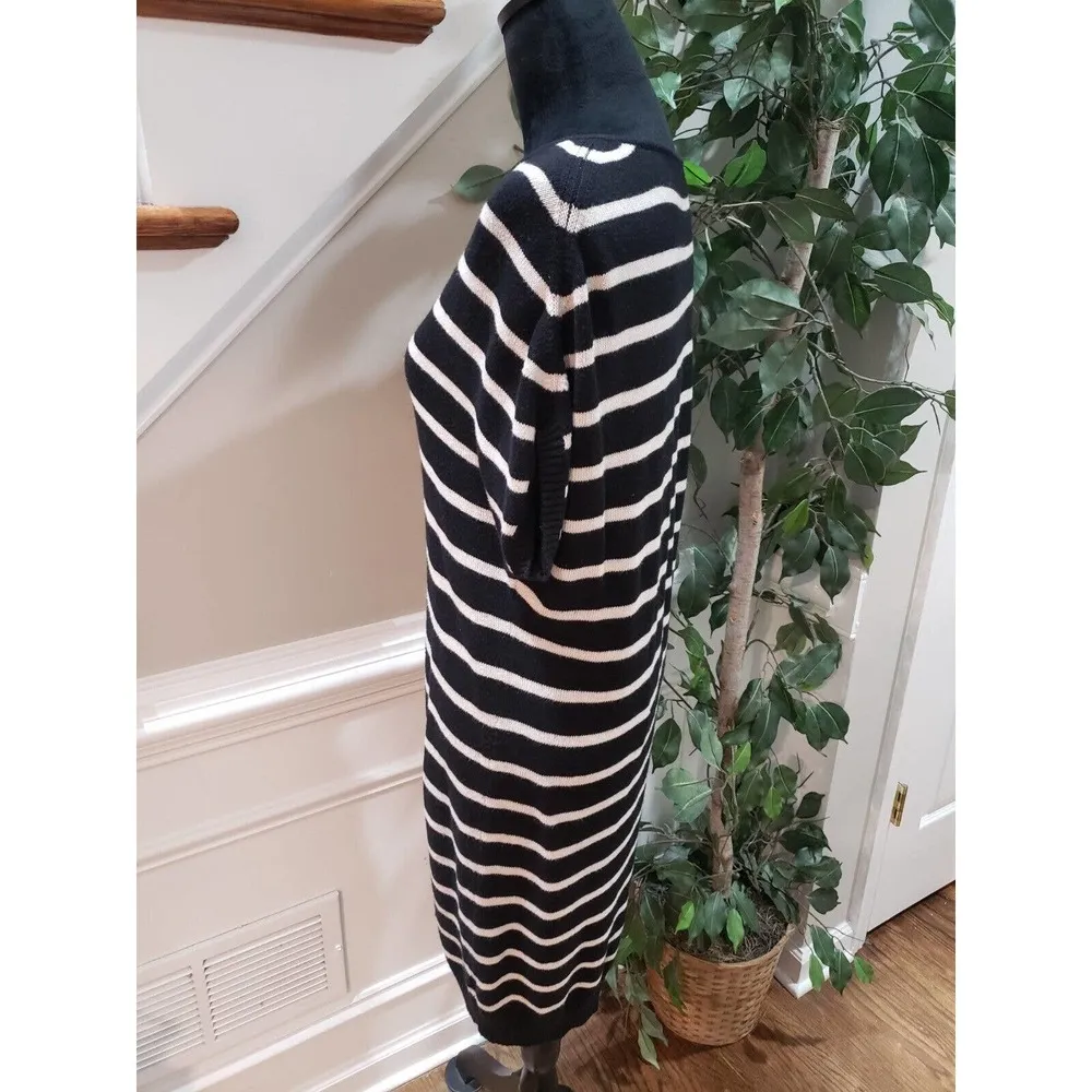 Calvin Klein Jeans Womens Black White Striped Cotton V Neck Knee Length Dress M - Image 6