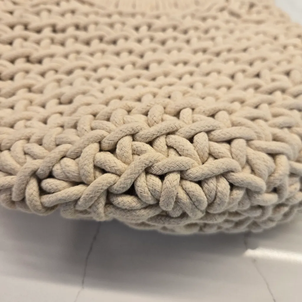 Beachy Boho Woven Ocean Blue Purse with Wooden Handles - Image 5