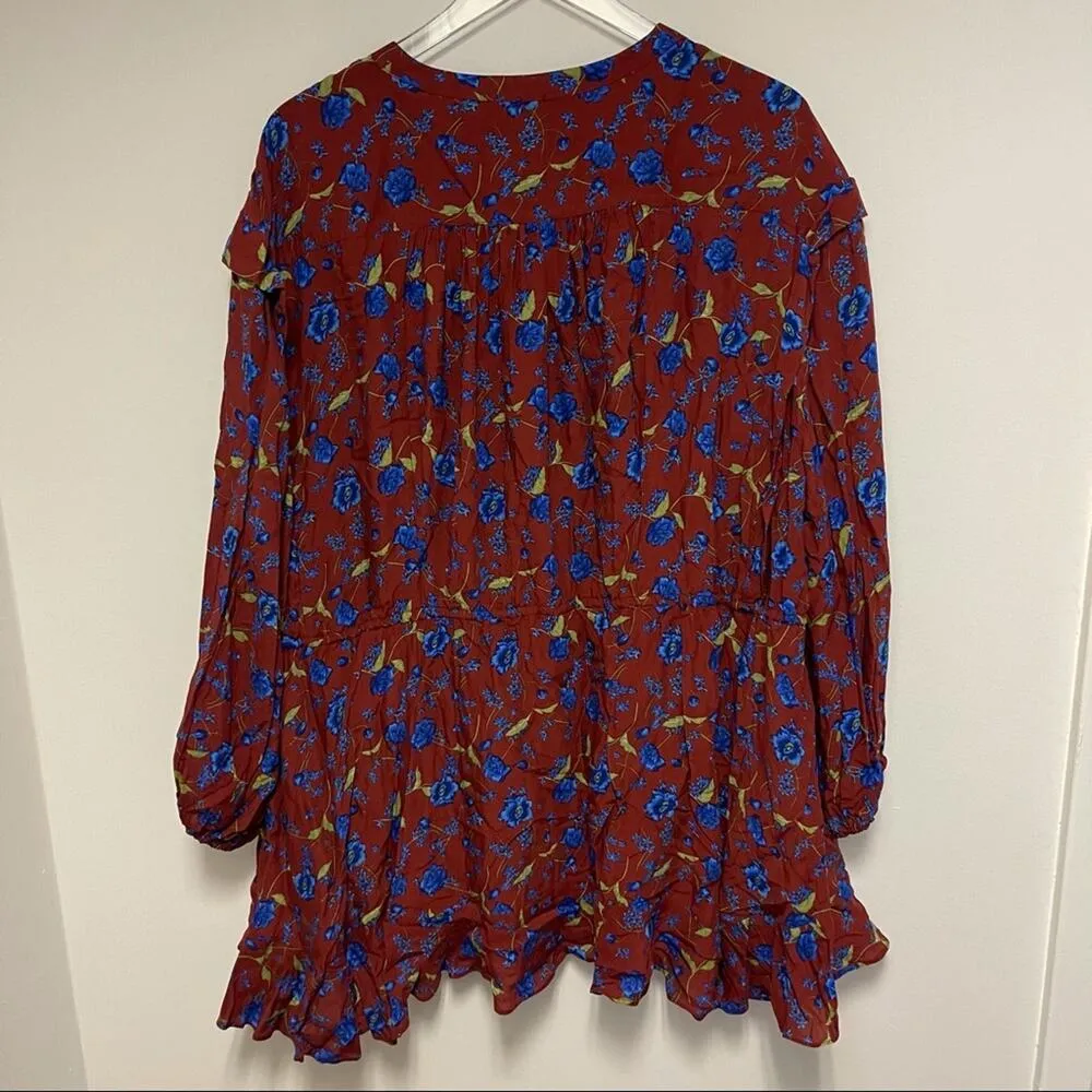 FREE PEOPLE Flower Fields Mini Dress Small Burgundy Blouson Boho Bohemian NWT - Image 11