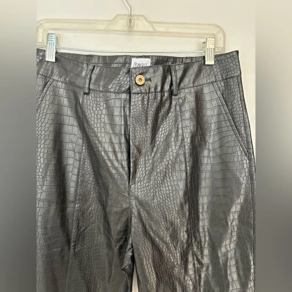 Princess Polly faux leather embossed black pants with slit detail size 12 - Image 6