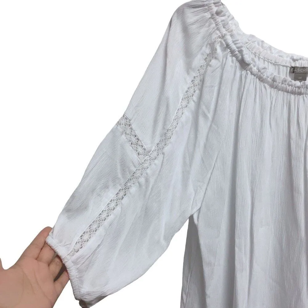 Coldwater Creek Woman's Plus 1X White Blouse Off Shouder Semi Sheer Gauzy? Top - Image 6