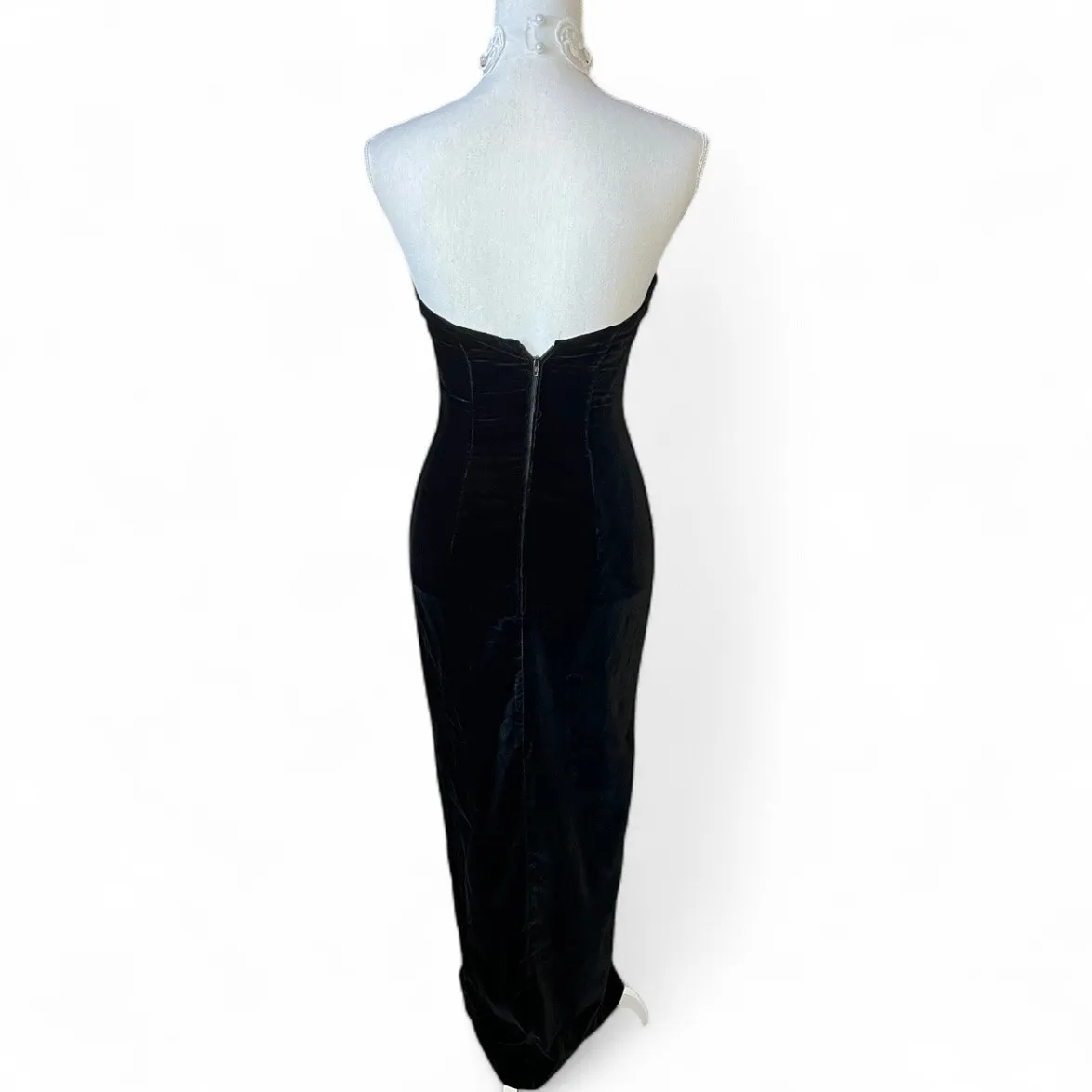 Vintage 90s Jessica McClintock black velvet and lace forms gown prom dress - Image 4