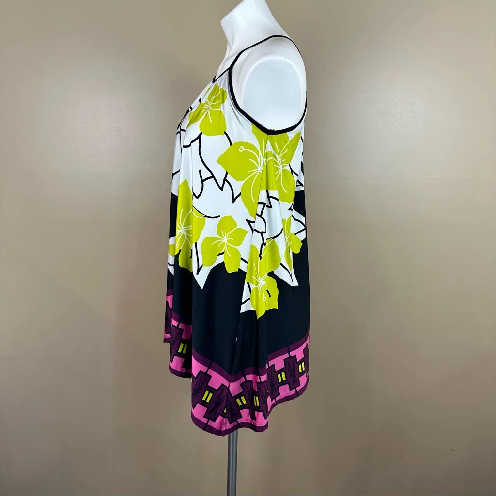 Analili Floral Multicolor Women’s Sleeveless Top OS Tropical Vibrant Colorful - Image 3