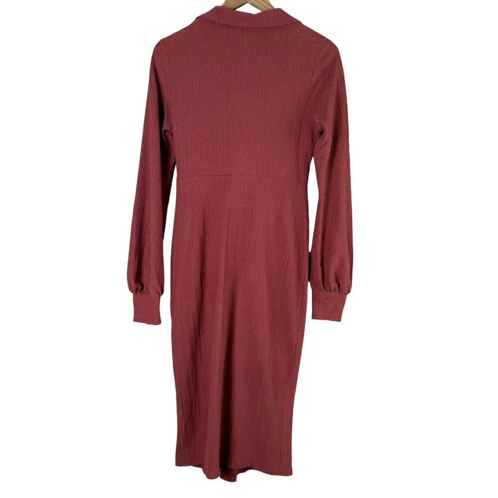 ASOS DESIGN V-Neck Twist Front‎ Long Sleeve Midi Dress in Rust, Size 8 - Image 7